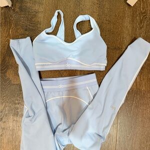 ALO Yoga Light Blue Sports Bra and Leggings Set